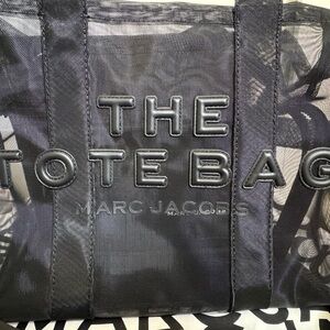 Marc Jacobs Black Tote Bag with Glossy Finish and Bold Text